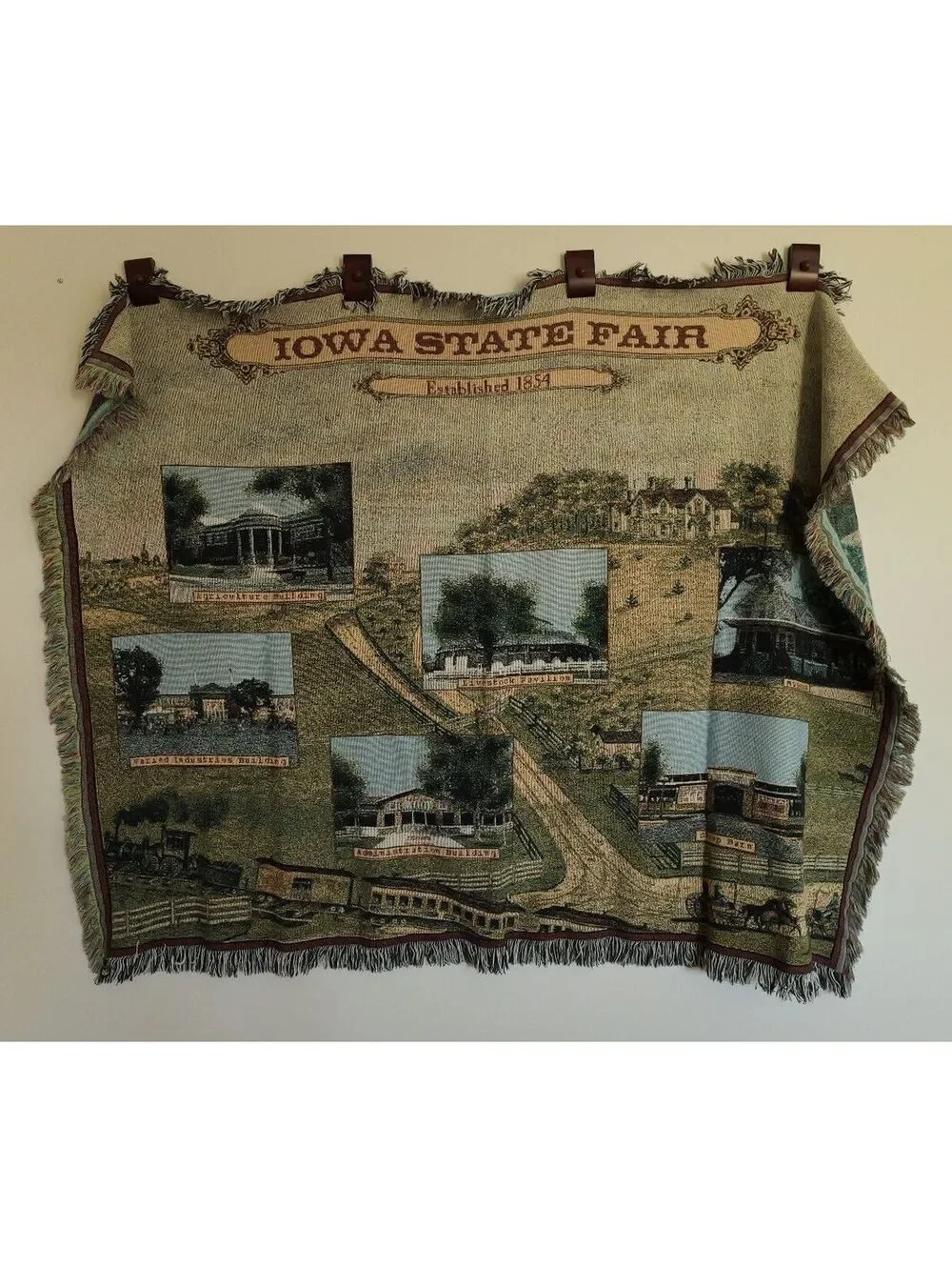 Vintage Iowa State Fair Throw Blanket Mill Street Design 100% Cotton Woven USA